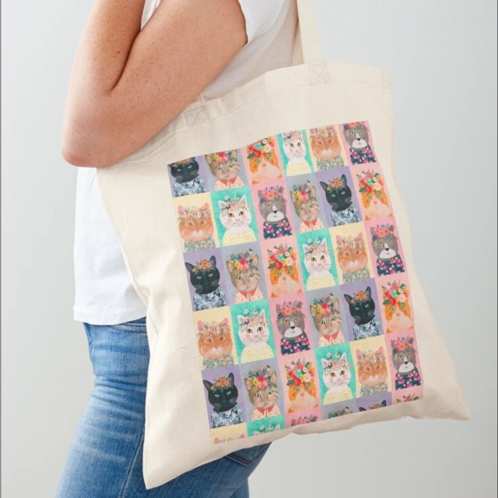 MIA CHARRO Canvas Shoulder Bag Cats Land With Floral
Headband Cute Boho Cottage
